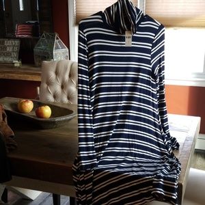 Blue/white striped knit dress
